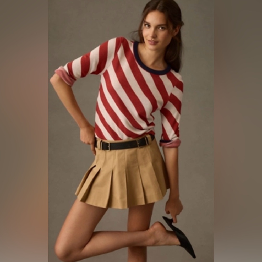 Anthropologie Maeve Red and White Knit Top Small